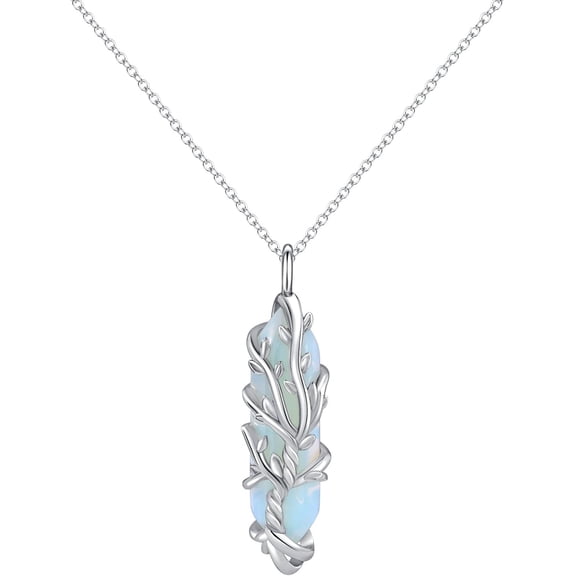 Opal Healing Crystal Necklace Sterling Silver Opal Healing Stone Necklace Tree of Life Pendant Jewelry for Women Men