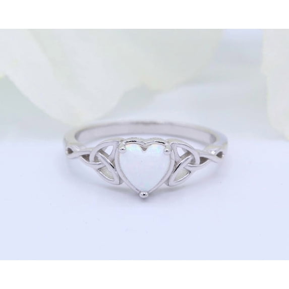 Opal Heart cut gemstone engagement ring 925 sterling silver Promise gift ring