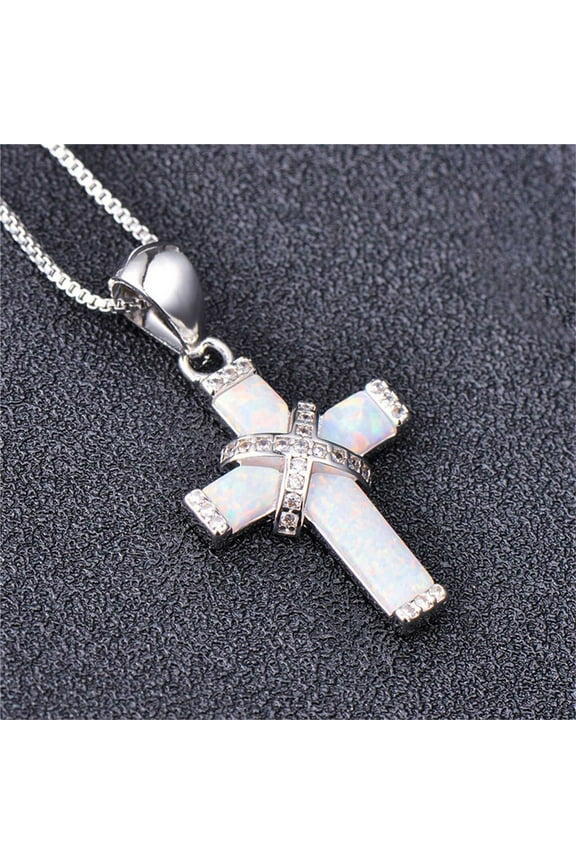 Opal Necklace, Czzoypi Elegant X-Shaped Pendant With Chain, 18 Inches Adjustable 2 Inches Extension Alloy Jewelry Gift For Women