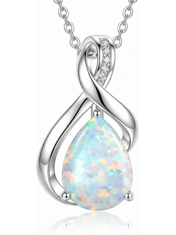 Opal Necklace for Women Opal with Genuine Diamond Necklace 925 Sterling Silver Diamond Pendant Necklace October Birthstone Jewelry