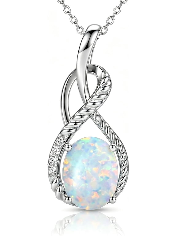 Opal Necklace for Women Opal with Genuine Diamond Necklace 925 Sterling Silver Diamond Pendant Necklace October Birthstone Jewelry