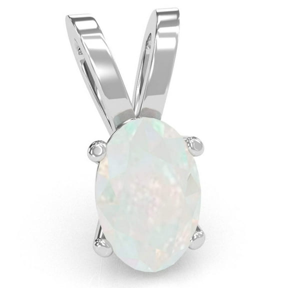 Opal Oval Solitaire Pendant In 14k White Gold