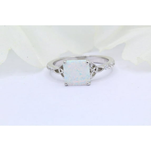 Opal Princess cut gemstone engagement ring 925 sterling silver proposal gift ring