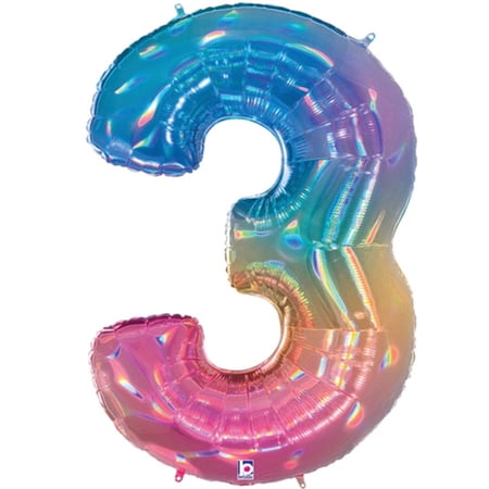 Opal Rainbow Number 3 Holographic Balloon 40"