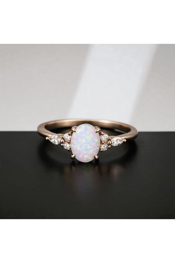 Opal Ring 14k Solid Gold Plated Ring October Birthstone Ring Sterling Silver Oval Natural Opal Anniversary Ring Gift For Her Birthday Ring Gift