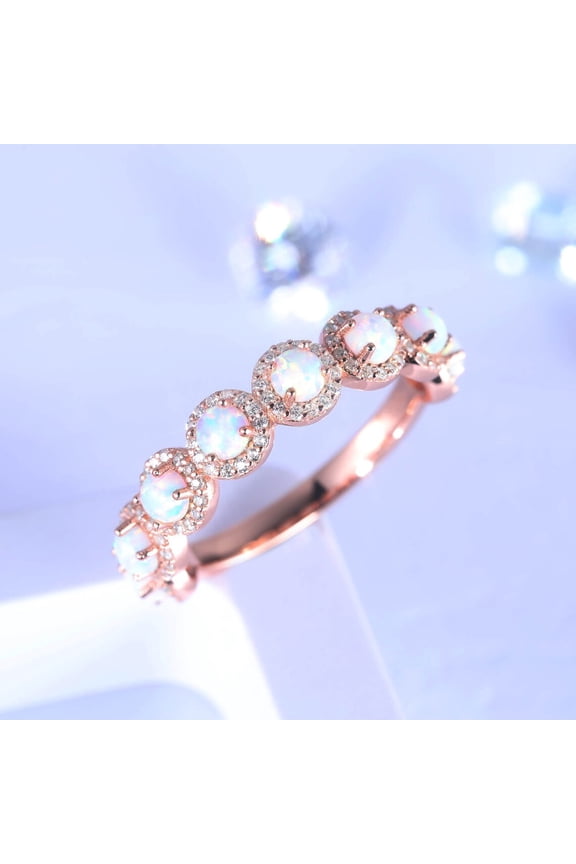 Opal Ring Diamond Engagement Ring Unique Antique 3/4 Eternity Stacking