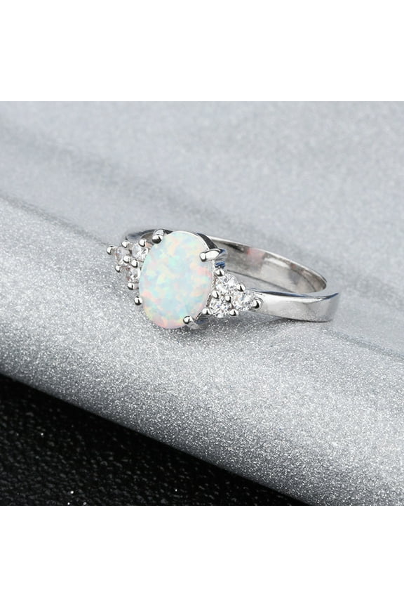 Opal Ring with Diamonds,October Rings for Women,Oval White Fire Opal Ring,925 Sterling Silver Gemstone Jewelry,Opal Big Oval Shank Ring,October Birthstone(Silver #6)from ANMUYUM