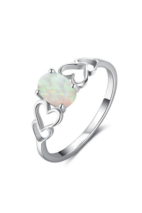 Opal Ring Oval Lab Created White Gemstone Jewelry Ring Gift