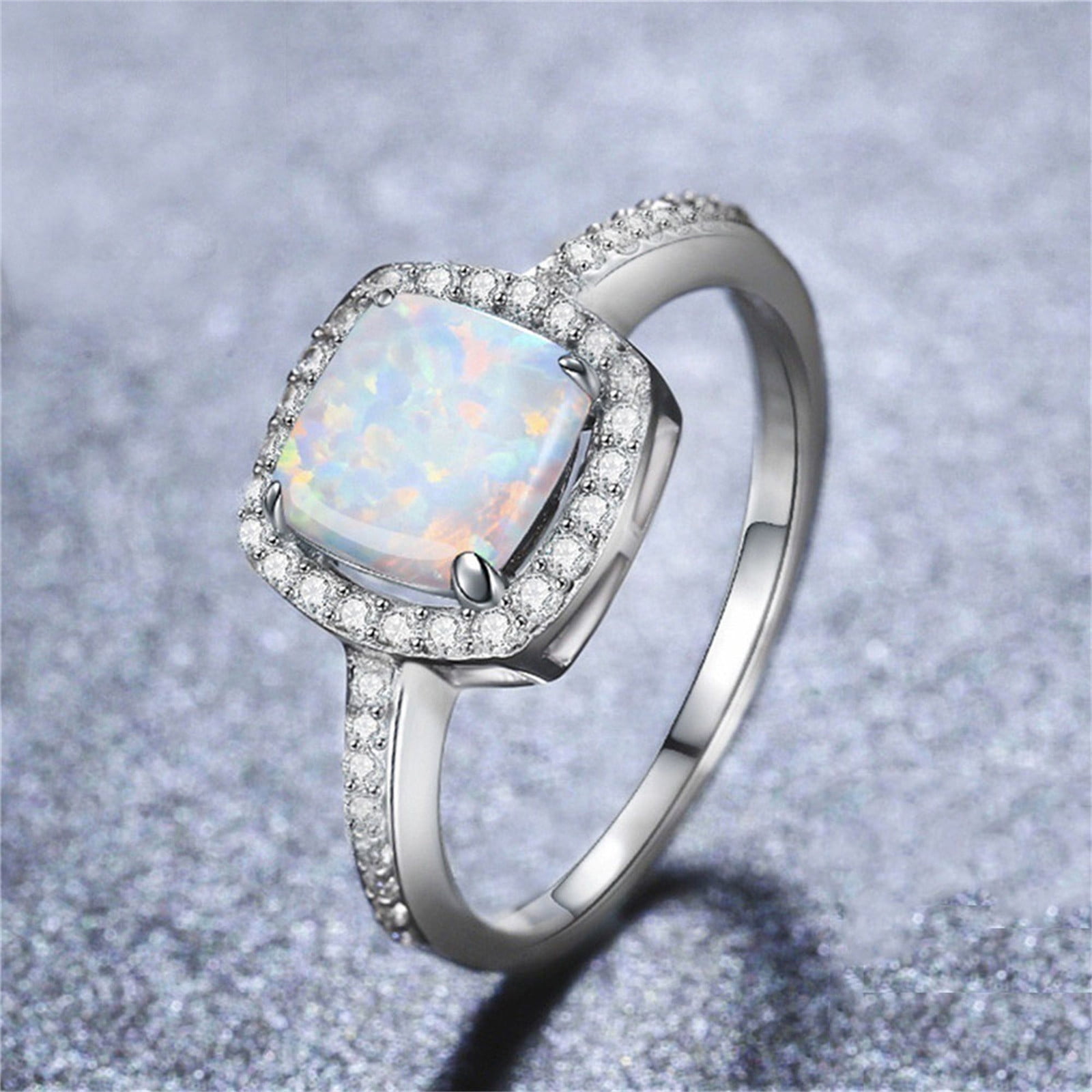 Opal Ring Round Opal White Stone Hand Jewelry Fashion Jewelry Ring