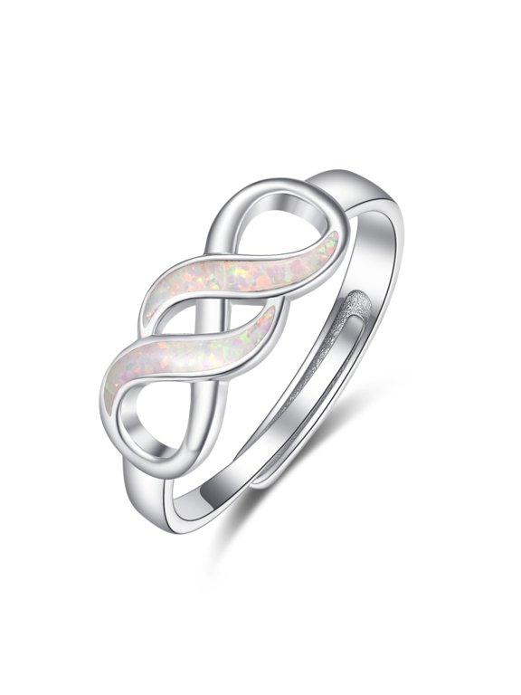 Opal Rings for Women Sterling Silver Twisted Celtic Knot Adjustable Promise Rings Opal Infinity Jewelry Gifts for Women