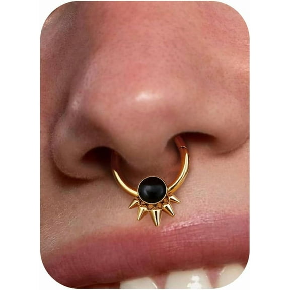 Opal Septum Rings - 16G 316L Surgical Steel Hinged Nose Rings Hoops Septum Jewelry White/Blue/Black Opal Nose Piercings for Women Helix Tragus Rook Daith Piercing Jewelry Gold 8mm 10mm
