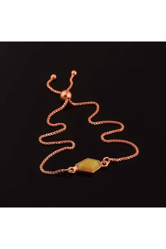 Opal Slider Bracelet Natural Real Fire Ethiopian Opal Coffin Slider Bracelets Jewelry, October Birthstone, Energy Healing Crystals Handmade Jewelry in Rose Gold Christmas Gift