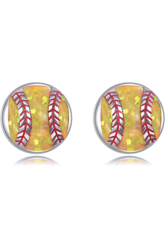 Opal Sport Ball Earrings Stud Sterling Silver Volleyball/Softball Earrings Sport Jewelry Gift for Women