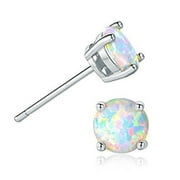 BEDAZZLEDBIJOU Opal Stud Earrings Sterling Silver Fire Opal 925 Jewelry Round Opal Earrings