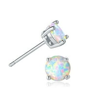 MNYCXEN Opal Stud Earrings Sterling Silver Fire Opal 925 Jewelry Round Opal Earrings