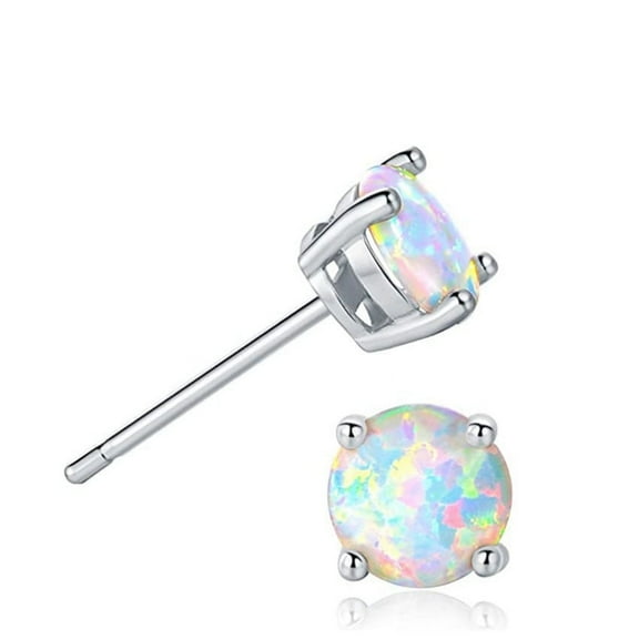Opal Stud Earrings Sterling Silver Fire Opal 925 Jewelry Round Opal Earrings