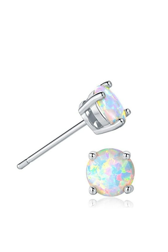 Opal Stud Earrings Sterling Silver Fire Opal 925 Jewelry Round Opal Earrings