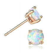 BEDAZZLEDBIJOU Opal Stud Earrings Sterling Silver Fire Opal 925 Jewelry Round Opal Earrings