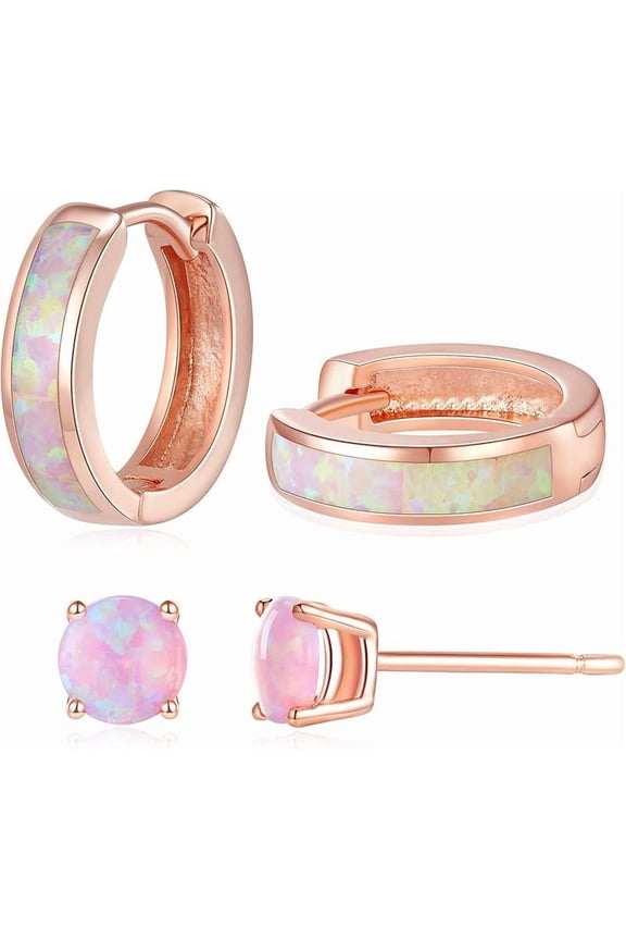 Opal Stud Huggie Hoop Earrings: Hypoallergenic 14K Gold/Silver/Rose Gold Plated Small Hoop Earrings for Women Sensitive Ears