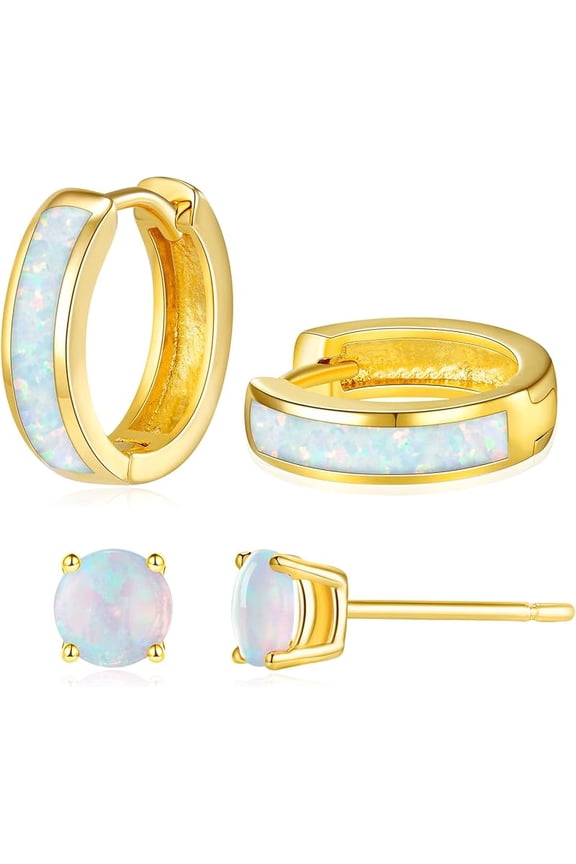Opal Stud Huggie Hoop Earrings: Hypoallergenic 14K Gold/Silver/Rose Gold Plated Small Hoop Earrings for Women Sensitive Ears