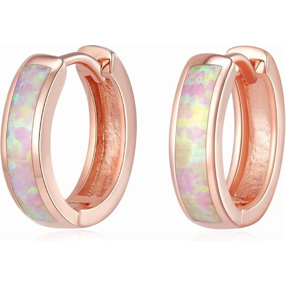 Opal Stud Huggie Hoop Earrings: Hypoallergenic 14K Gold/Silver/Rose Gold Plated Small Hoop Earrings for Women Sensitive Ears