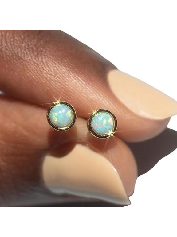 Opal Stud, Natural Opal Stud Earring, Opal Earring, October Birthstone, Studs Pair, Womens Earring, Gold Micron, Mens Studs, Unisex Earrings, 925 Sterling Silver, Statement Jewelry, Christmas Gift