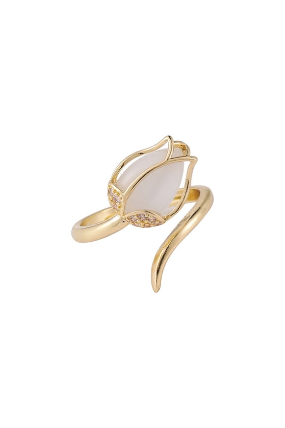 Opal Tulip Flower Ring Gold Plated Fashion Jewelry For Womens Daily Wear Elegant Accessory Modern Sparkle Ring