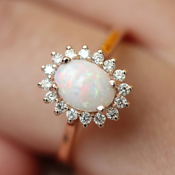 Opal Zircon Rings For Women Classic Egg-Shaped Rose Gold Color Big Wedding Engagement Ring Fashion Jewelry