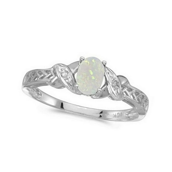 Opal and Diamond Antique Style Ring in 14K White Gold (0.55ct)