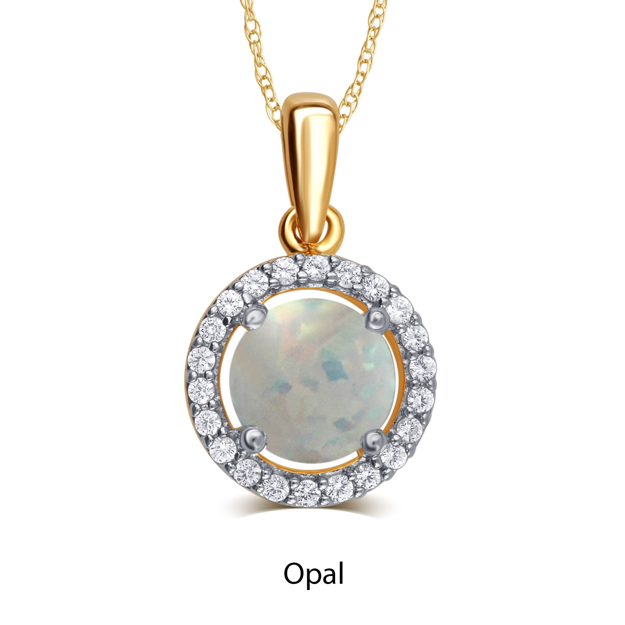 Opal and White Sapphire Birthstone Pendant in Sterling Silver