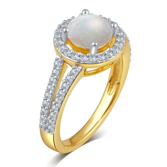 Opal and White Sapphire Halo Birthstone Ring in Sterling Silver