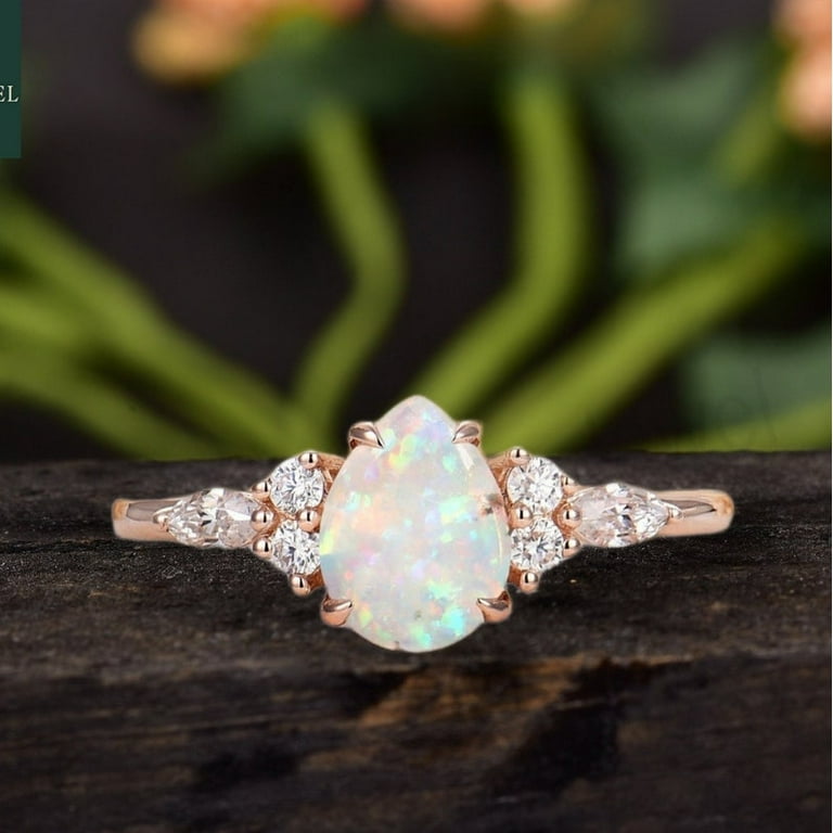 Opal engagement ring natural pear shaped opal ring Rose goldplated