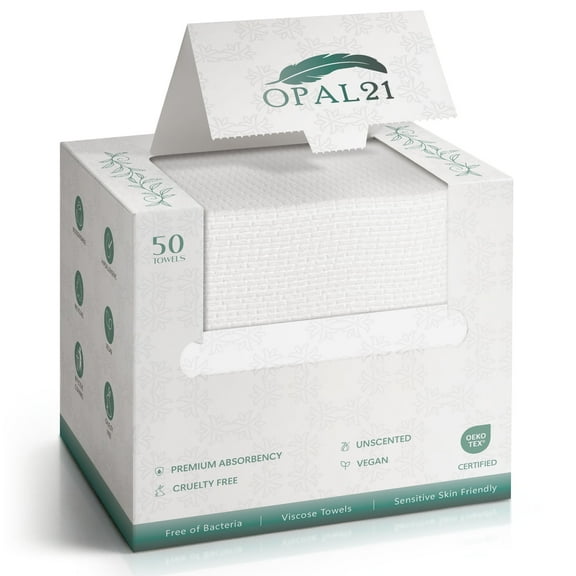 Opal21 100% Viscose Face Towels, 10x12 Ultra Soft Hypoallergenic Face Wash Cloth, 90GSM, 50 Count