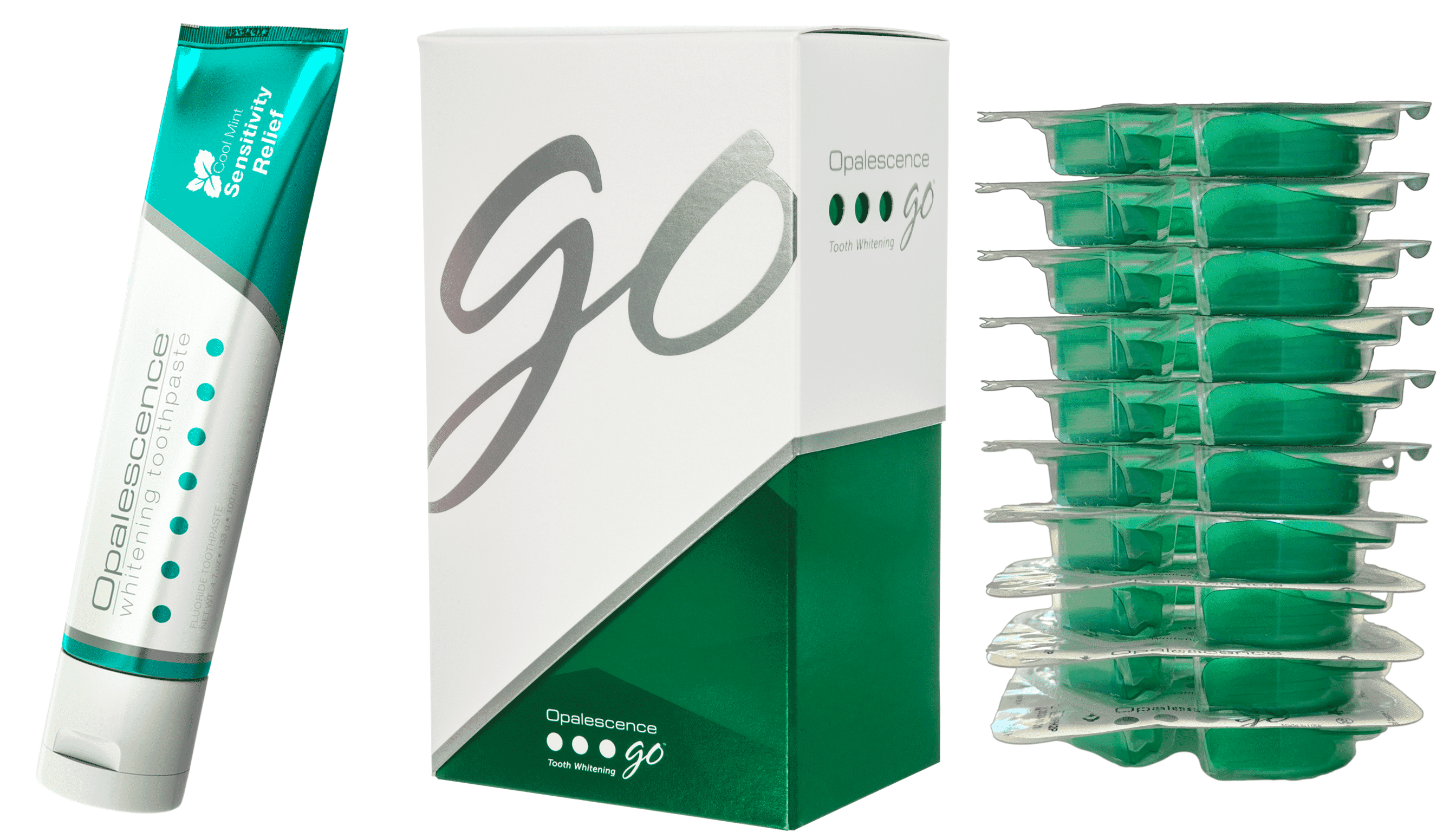 Opalescence Go 15% Whitening Bundle, Prefilled Gel Kit (10 Trays) & Mint Sensitive Toothpaste 4.7 oz