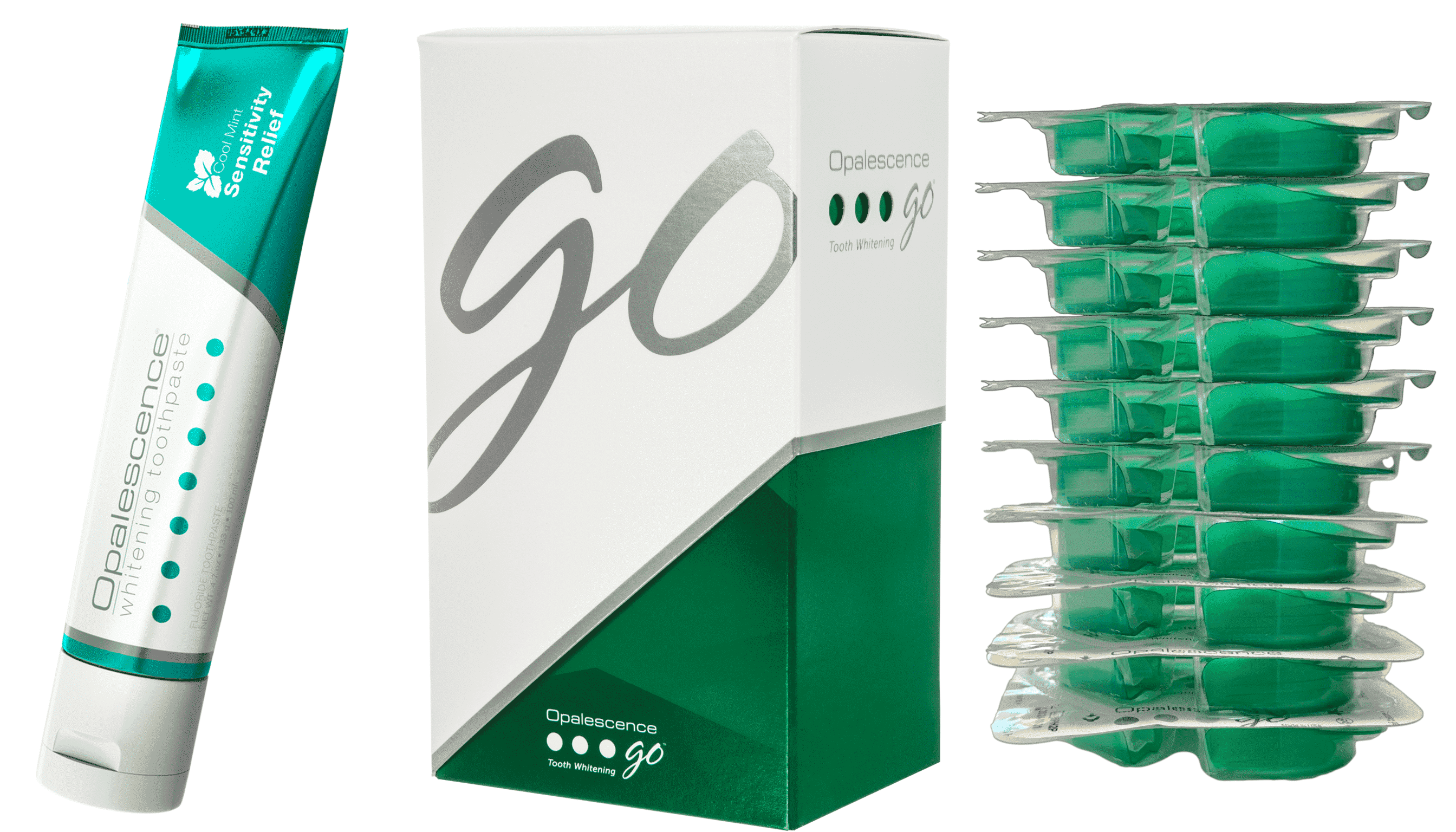 Opalescence Go 15% Whitening Bundle, Prefilled Gel Kit (10 Trays) & Mint Sensitive Toothpaste 4.7 oz
