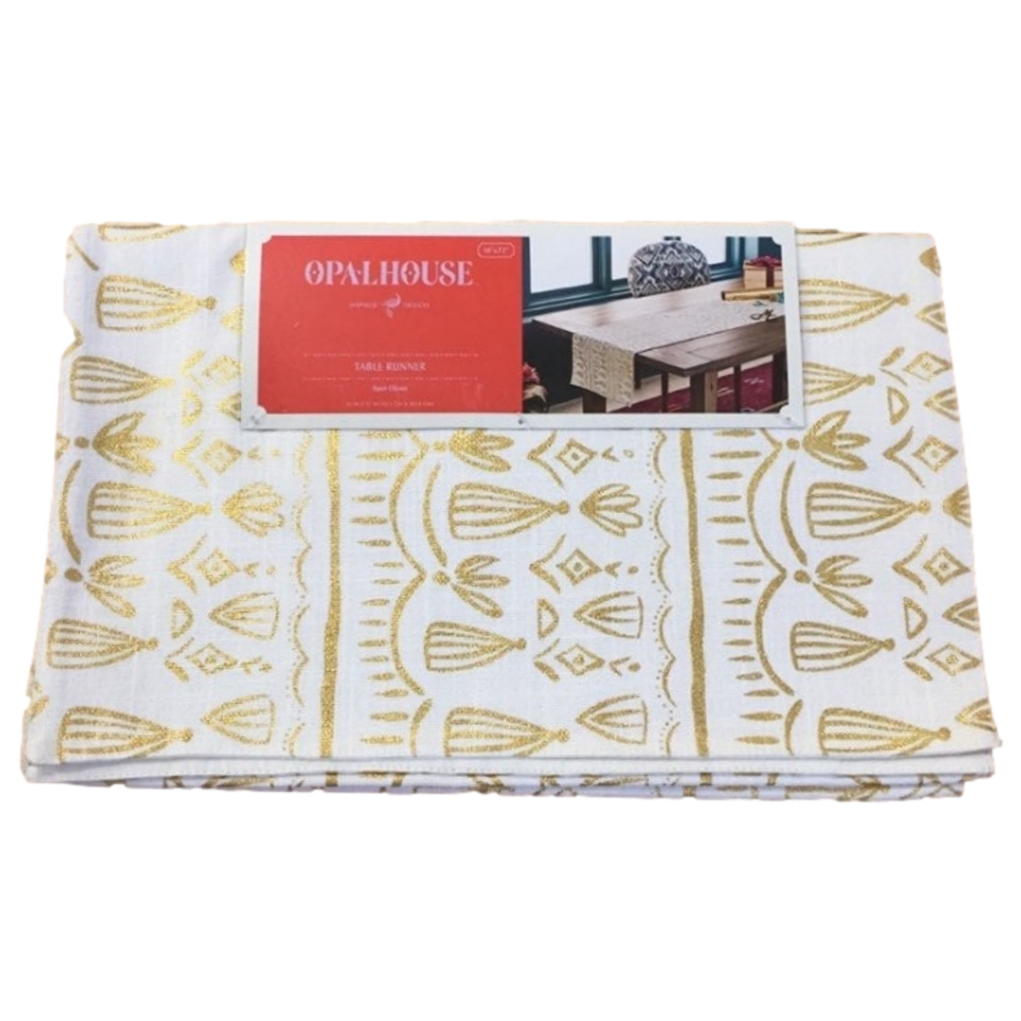 Opalhouse White & Gold Metallic Tassles Table Runner, 14" x 72