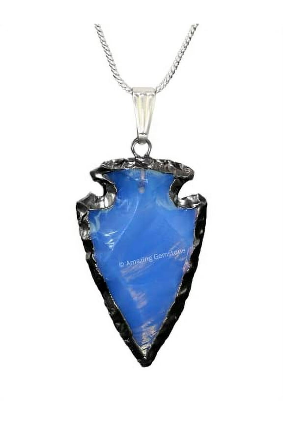 Opalite Arrowhead Necklace for Men Women (Rhodium Edged)