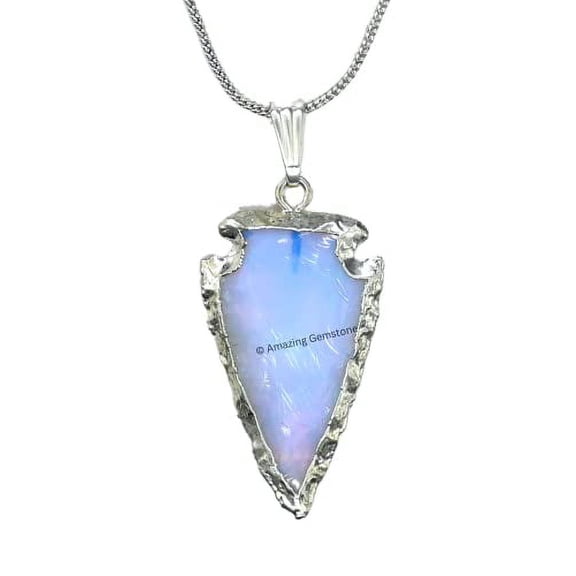 Opalite Arrowhead Necklace for Men Women (Silver Edged)