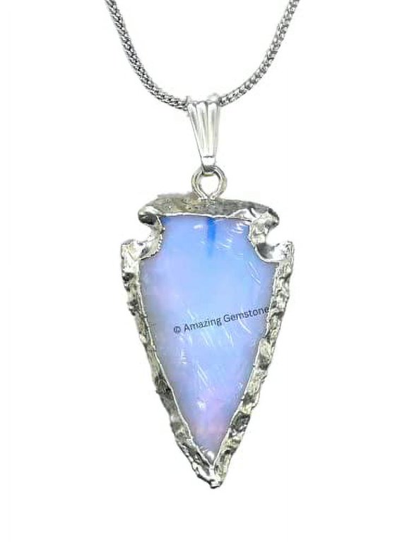 Opalite Arrowhead Necklace for Men Women (Silver Edged)
