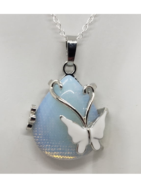Opalite Butterfly Silver Necklace