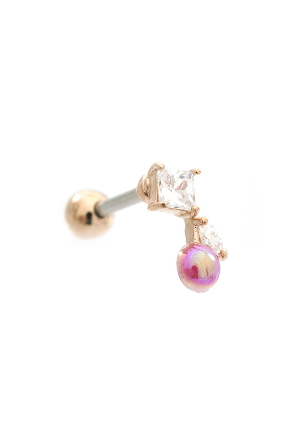 Opalite Cherry Top Cubic Zirconia Design Ear Cartilage Barbell 16g Surgical St.