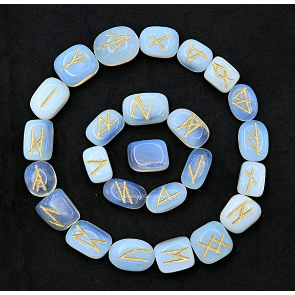 Opalite Crystal Runes Stone Set Elder Futhark
