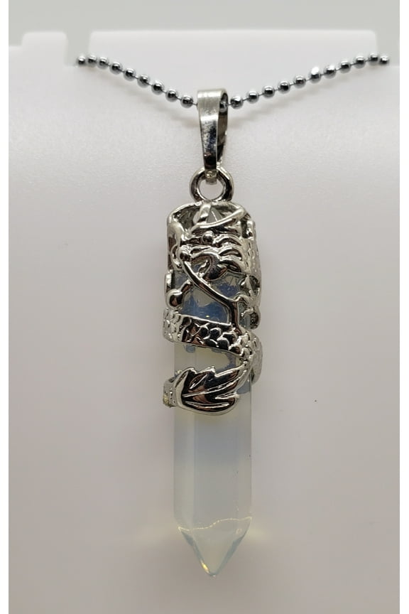 Opalite Crystal Silver Dragon Necklace