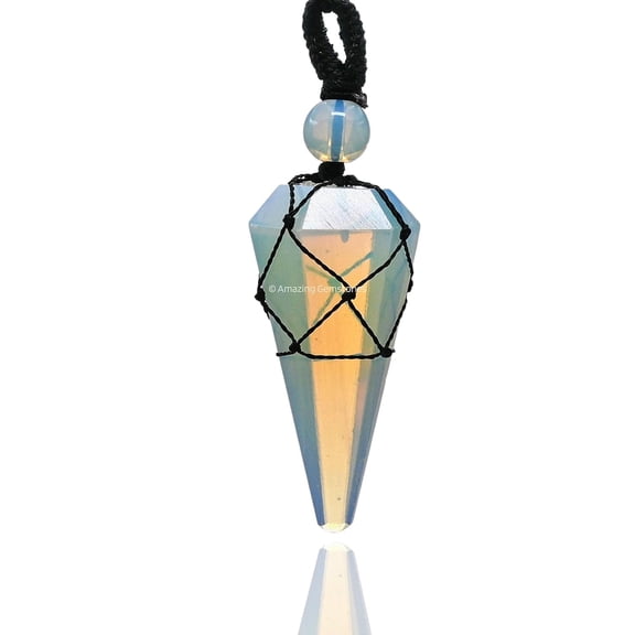 Opalite Crystal Stone Holder Necklace Pendulum, Unique Women Men Necklace (Black Macrame)