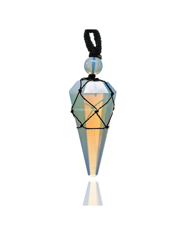 Opalite Crystal Stone Holder Necklace Pendulum, Unique Women Men Necklace (Black Macrame)
