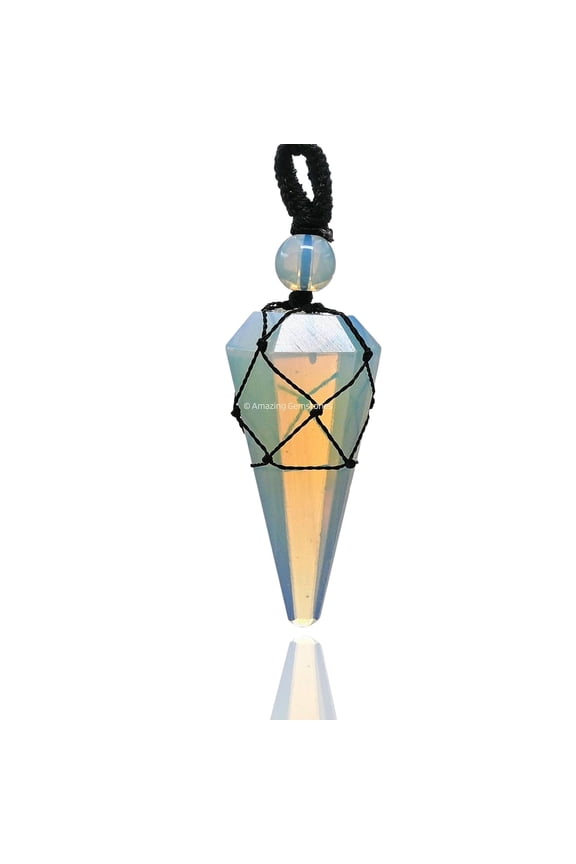 Opalite Crystal Stone Holder Necklace Pendulum, Unique Women Men Necklace (Black Macrame)