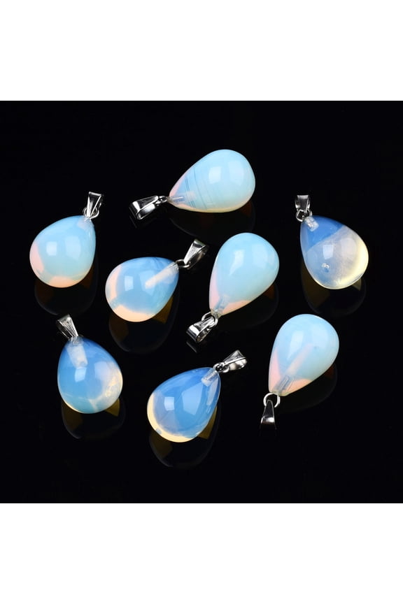 Opalite Opalite Stone Pendants with Platinum Plated Iron Findings teardrop 20~23x12~13mm Hole: 6x2.5mm