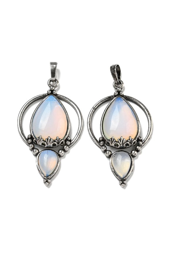 Opalite Pendants Rack Plating Brass Teardrop Charms Silver Cadmium Free & Lead Free 49.5x28x7mm Hole: 8x5mm