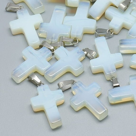 Opalite Pendants with Stainless Steel Snap On Bails 29~30x18~19x5~6mm Hole: 6x4mm