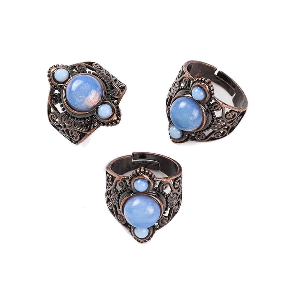 Opalite Retro Finger Rings Adjustable Brass Rings for Women 25.5mm Inner Diameter: 19mm 5pcs
